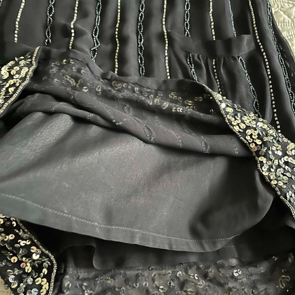 NWT Black with Silver Sequins Beaded 100 Silk Sleeveless Dress size 2 - Picture 6 of 16